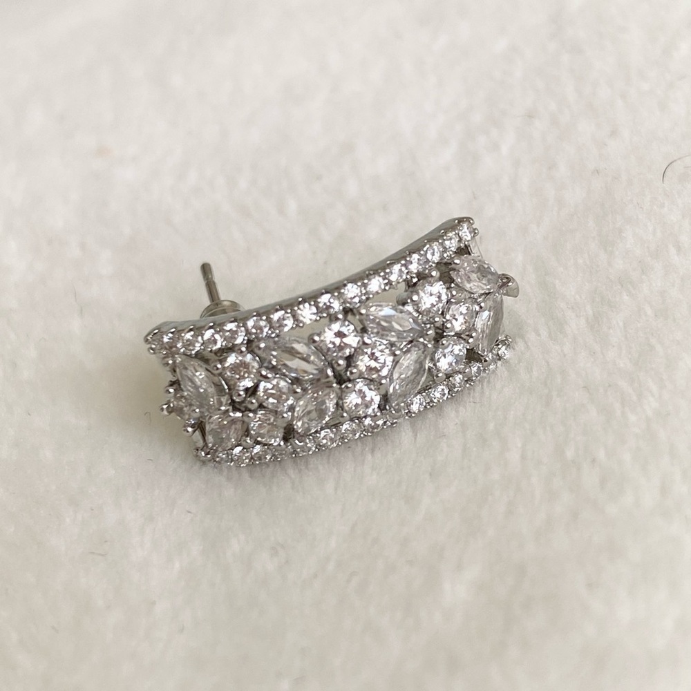 Silver Diamond Dangle Earrings Bridal wedding New - Picture 4 of 6